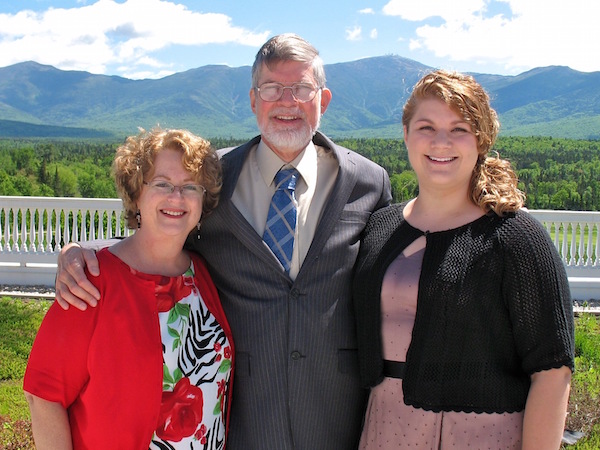 Sue, Jim and Ellie Bond, near Mount Washington, NH in 2011
